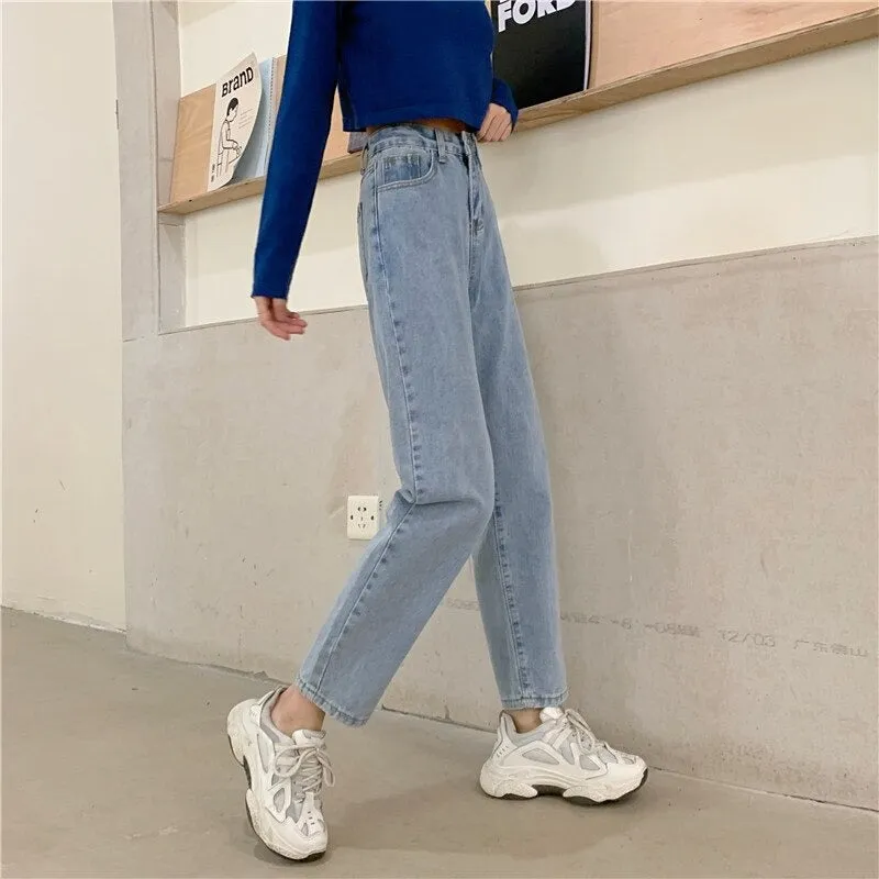 High Waisted Jeans for Women Straight Leg Denim Bottom Vintage Pants