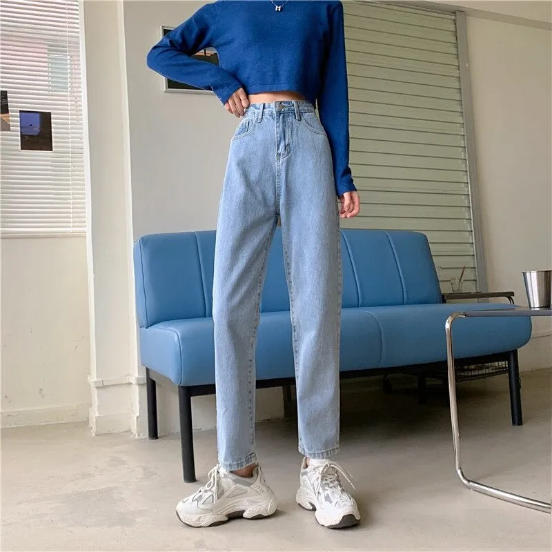 High Waisted Jeans for Women Straight Leg Denim Bottom Vintage Pants