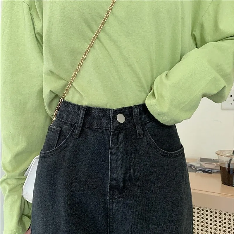 High Waisted Jeans for Women Straight Leg Denim Bottom Vintage Pants