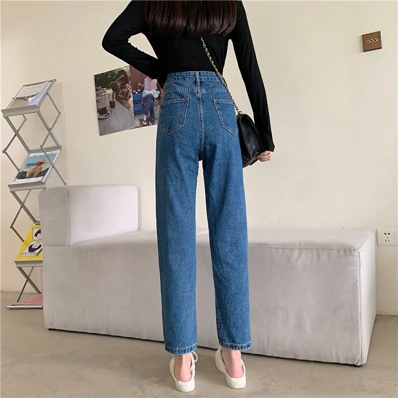 High Waisted Jeans for Women Straight Leg Denim Bottom Vintage Pants