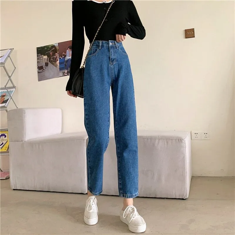 High Waisted Jeans for Women Straight Leg Denim Bottom Vintage Pants