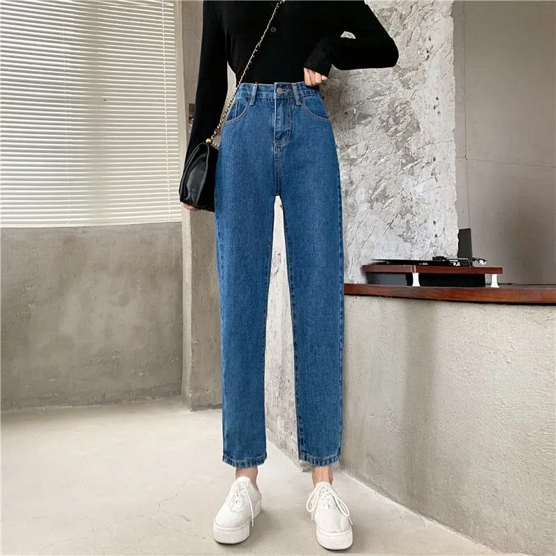 High Waisted Jeans for Women Straight Leg Denim Bottom Vintage Pants