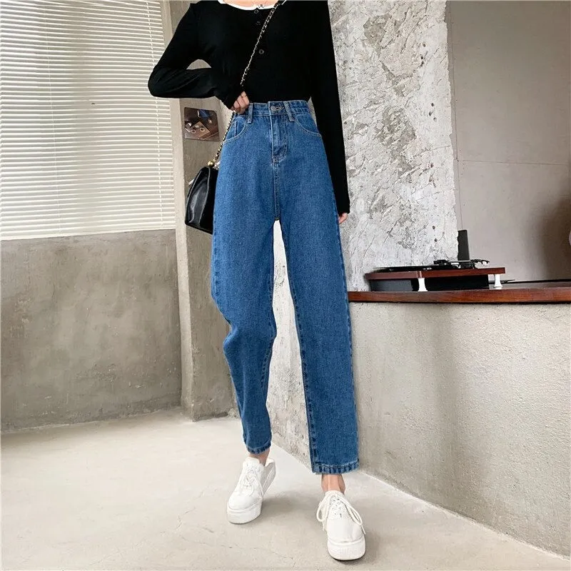 High Waisted Jeans for Women Straight Leg Denim Bottom Vintage Pants