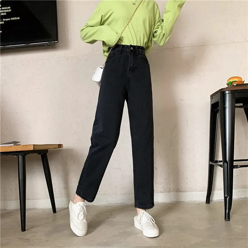 High Waisted Jeans for Women Straight Leg Denim Bottom Vintage Pants