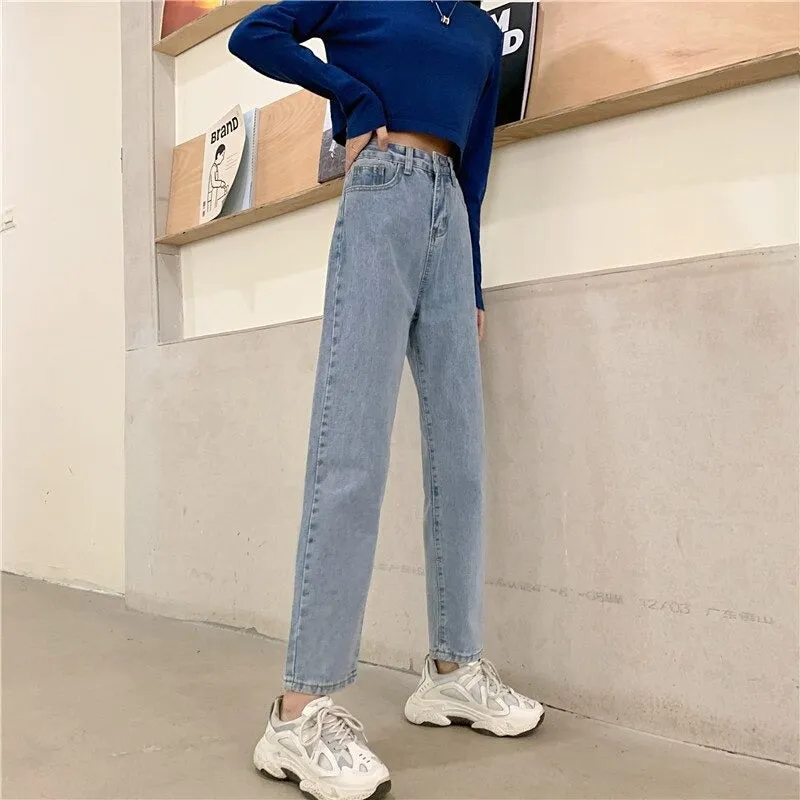 High Waisted Jeans for Women Straight Leg Denim Bottom Vintage Pants