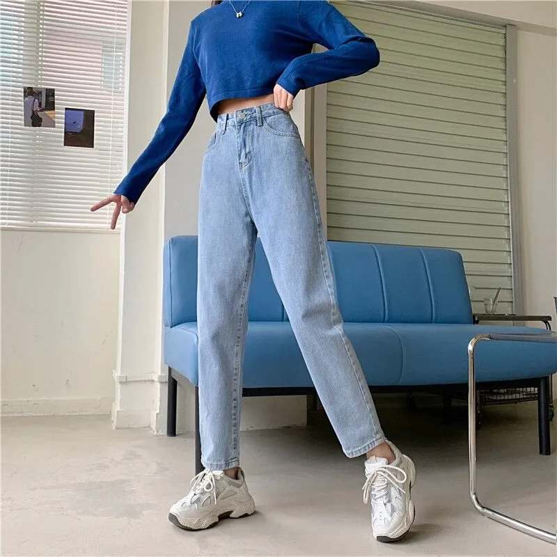 High Waisted Jeans for Women Straight Leg Denim Bottom Vintage Pants