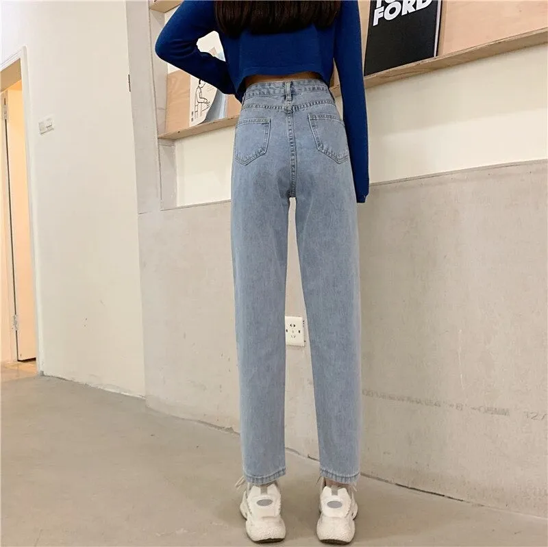 High Waisted Jeans for Women Straight Leg Denim Bottom Vintage Pants