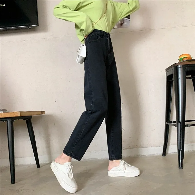 High Waisted Jeans for Women Straight Leg Denim Bottom Vintage Pants