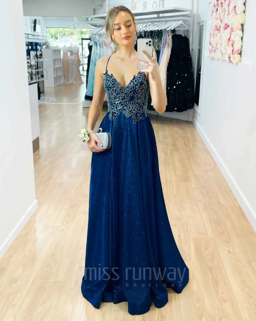 Ivy Glitter Gown - Navy