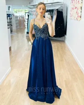 Ivy Glitter Gown - Navy