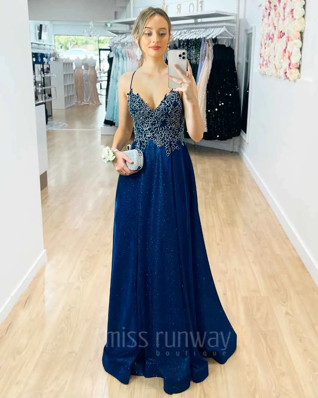 Ivy Glitter Gown - Navy