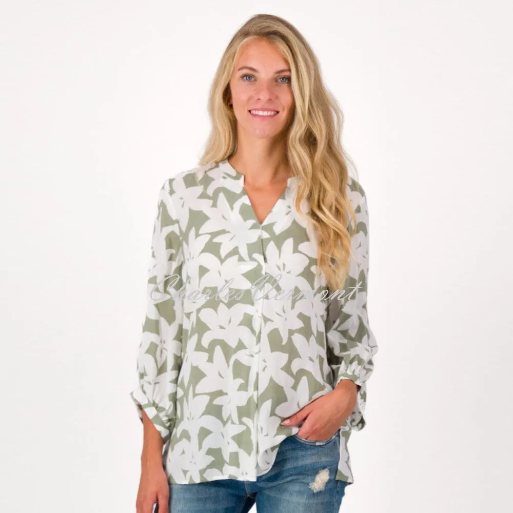 Just White Blouse - Style N2852 (Khaki / Off-white)