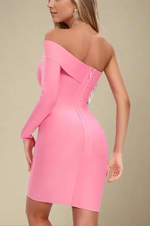 Kelly Long Sleeve Bandage Mini Dress - Hot Pink