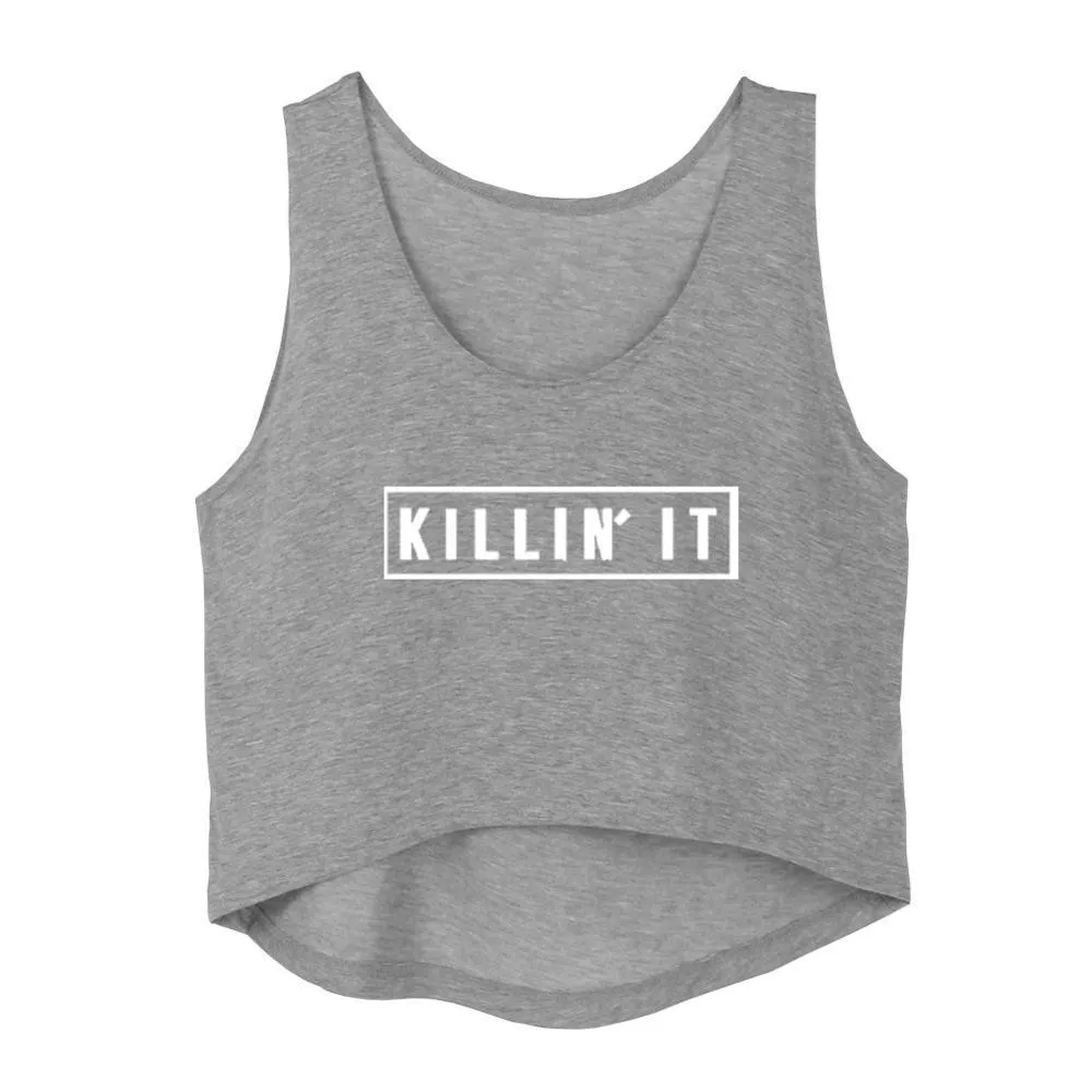 Killin It Printed Crop Top Sleeveless Shirt