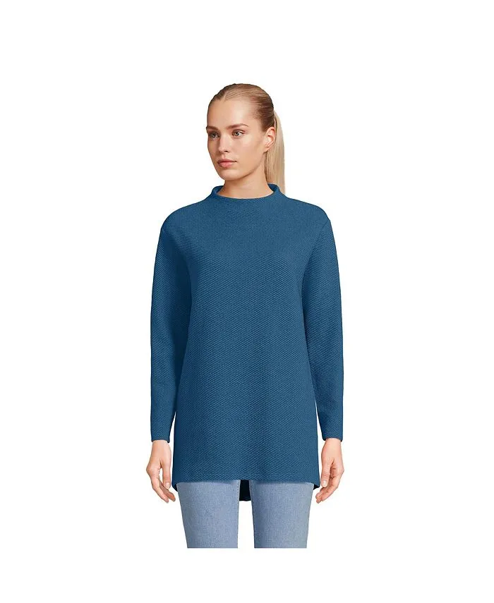 Lands' End Women's Long Sleeve Funnel Neck Pique Tunic for Petite Sizes ,  blue