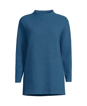 Lands' End Women's Long Sleeve Funnel Neck Pique Tunic for Petite Sizes ,  blue