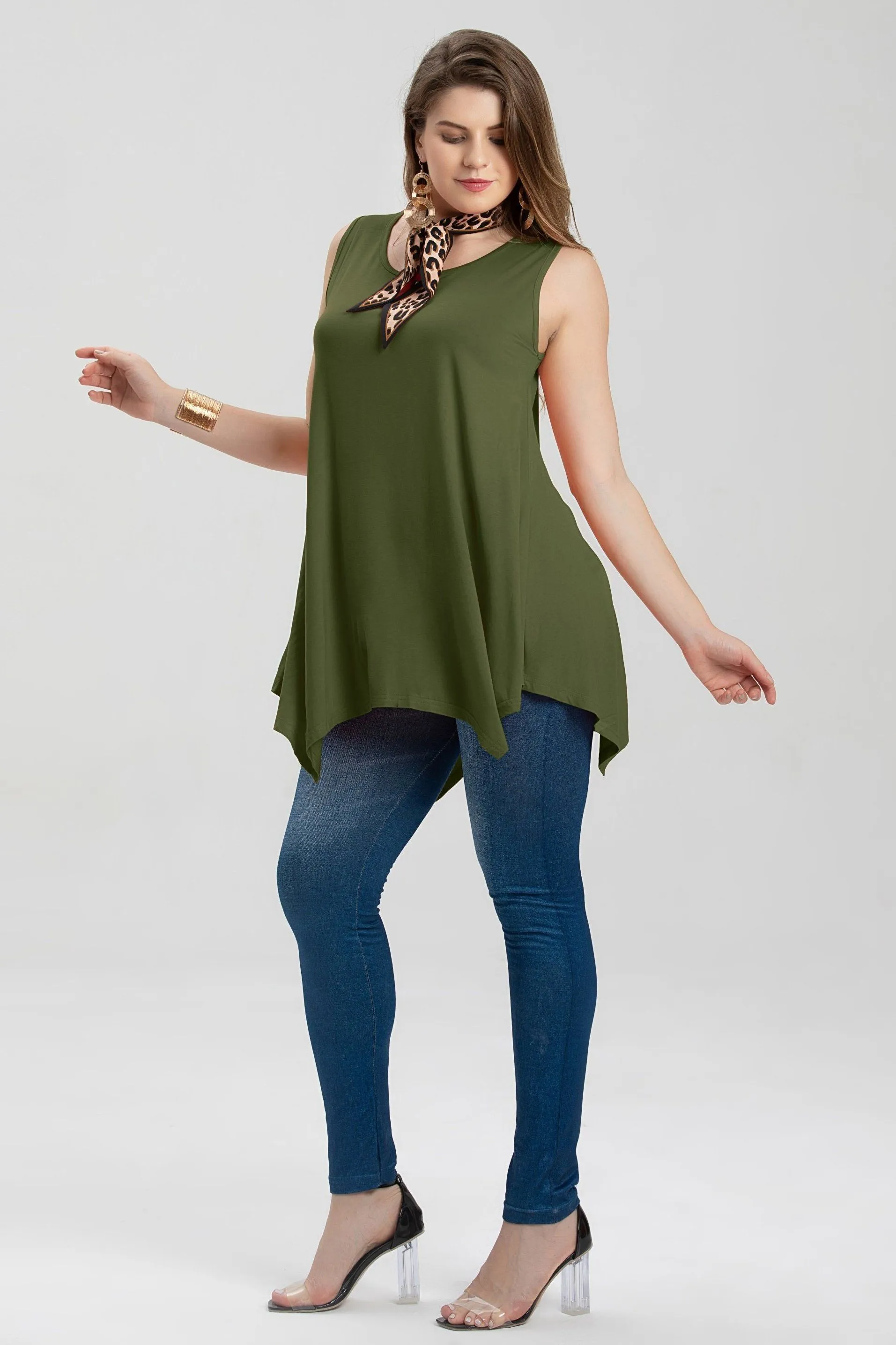 LARACE Plus Size Solid Basic Flowy Tank Tops Summer Sleeveless Tunic-8025