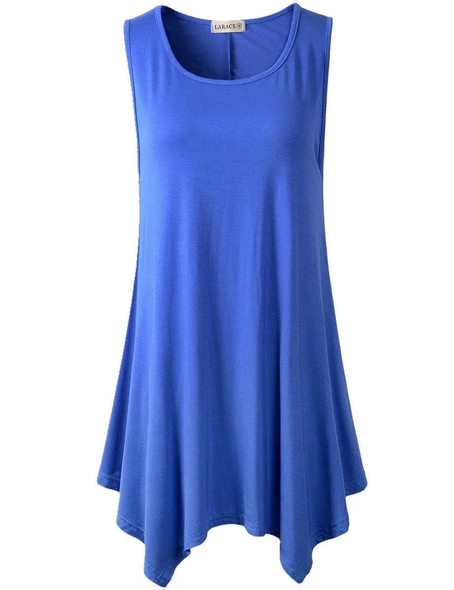 LARACE Plus Size Solid Basic Flowy Tank Tops Summer Sleeveless Tunic-8025