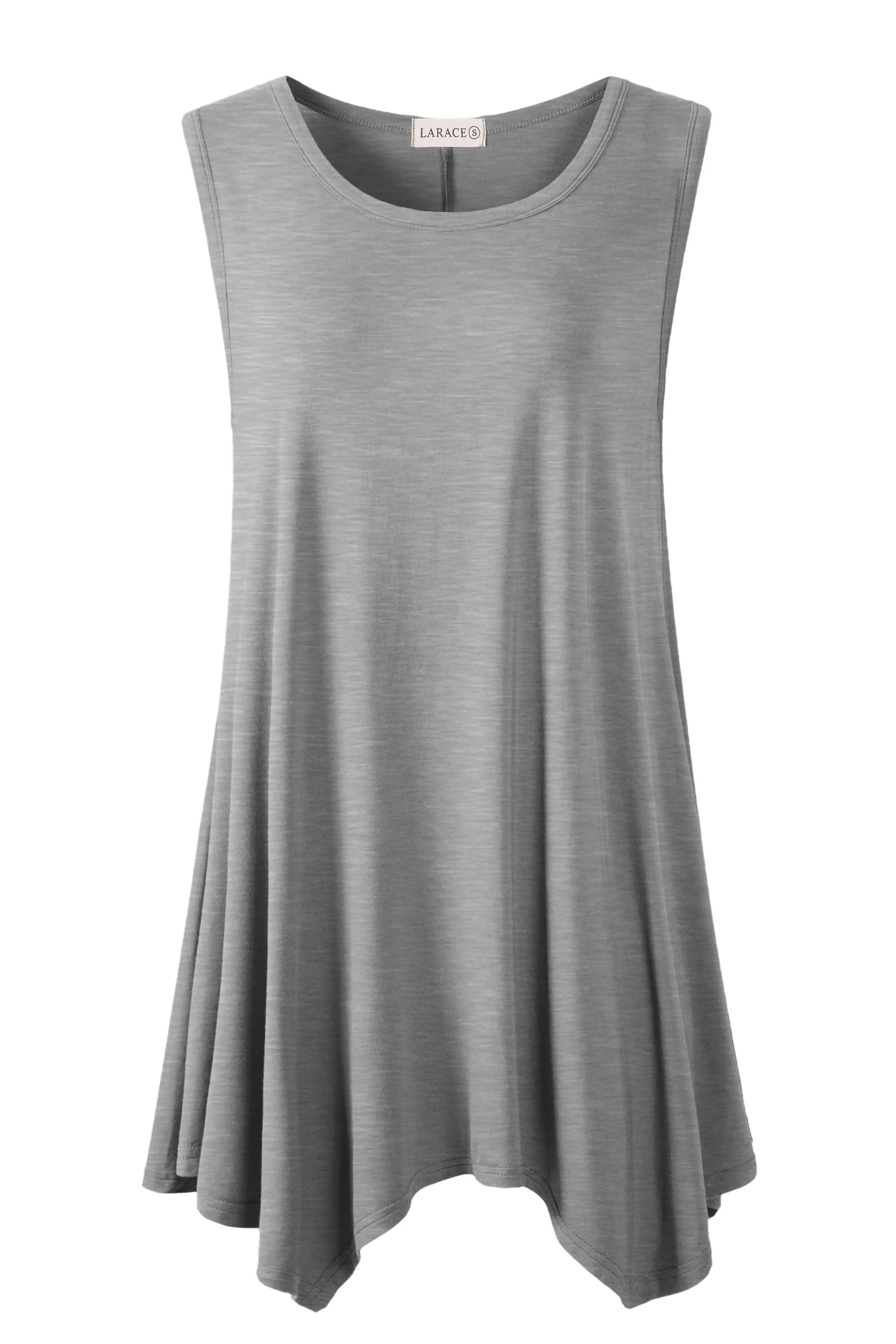 LARACE Plus Size Solid Basic Flowy Tank Tops Summer Sleeveless Tunic-8025