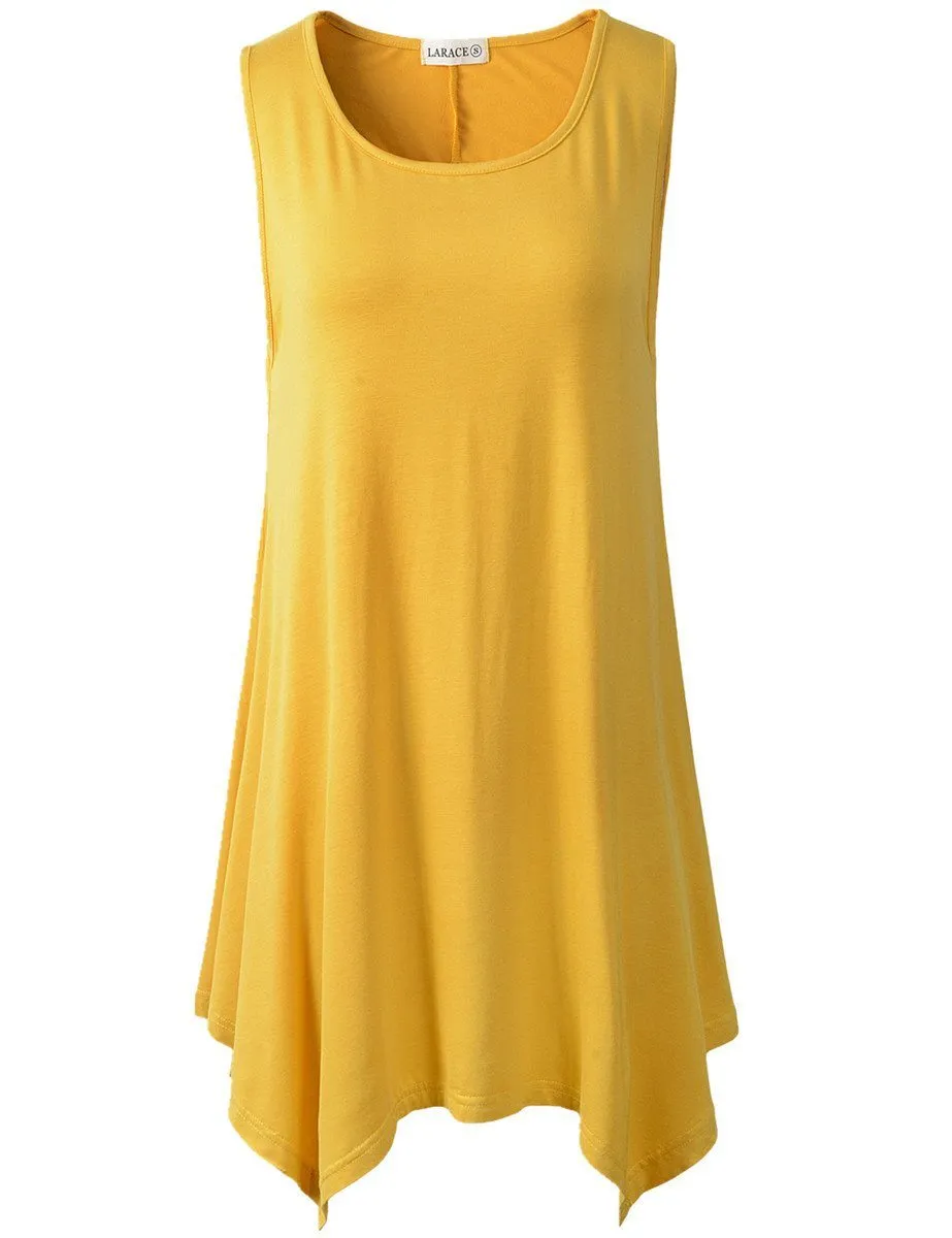 LARACE Plus Size Solid Basic Flowy Tank Tops Summer Sleeveless Tunic-8025