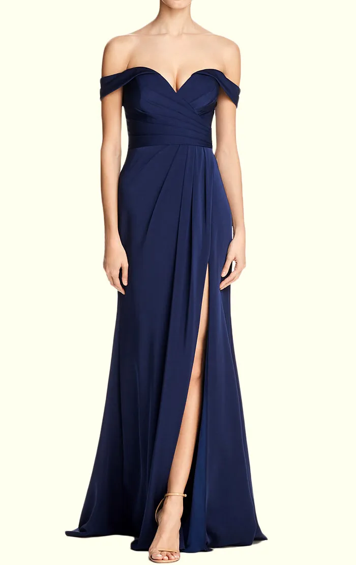 MACloth Off the Shoulder Simple Prom Dress Dark Navy Formal Evening Gown