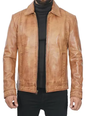 Men's Camel Motorcycle Leather Jacket