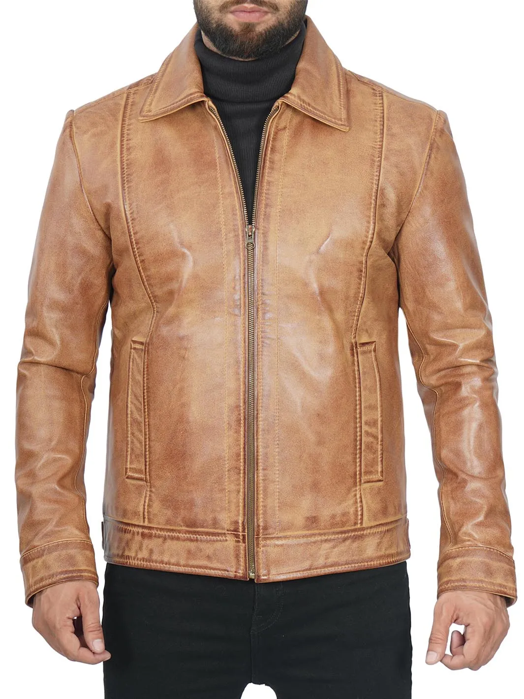 Men's Camel Motorcycle Leather Jacket