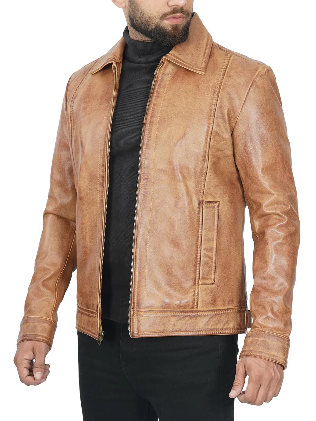 Men's Camel Motorcycle Leather Jacket