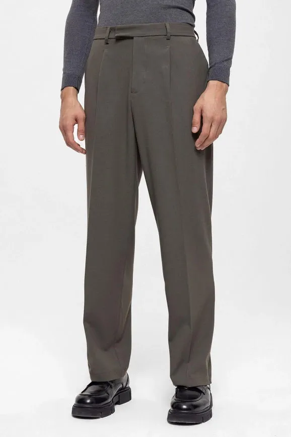 Men's Dark Khaki High Waist Zippered Trousers