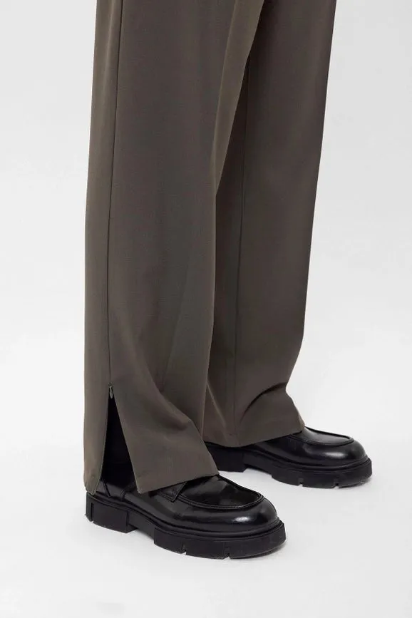 Men's Dark Khaki High Waist Zippered Trousers