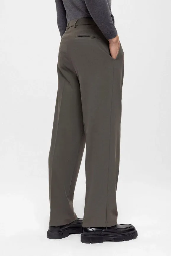 Men's Dark Khaki High Waist Zippered Trousers