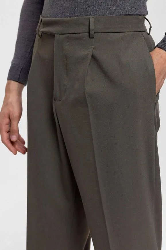 Men's Dark Khaki High Waist Zippered Trousers