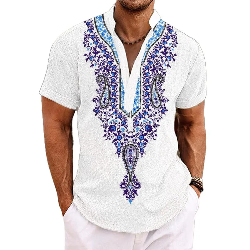 Men's Henley Collar Printed Short Sleeve Shirt 74111200L