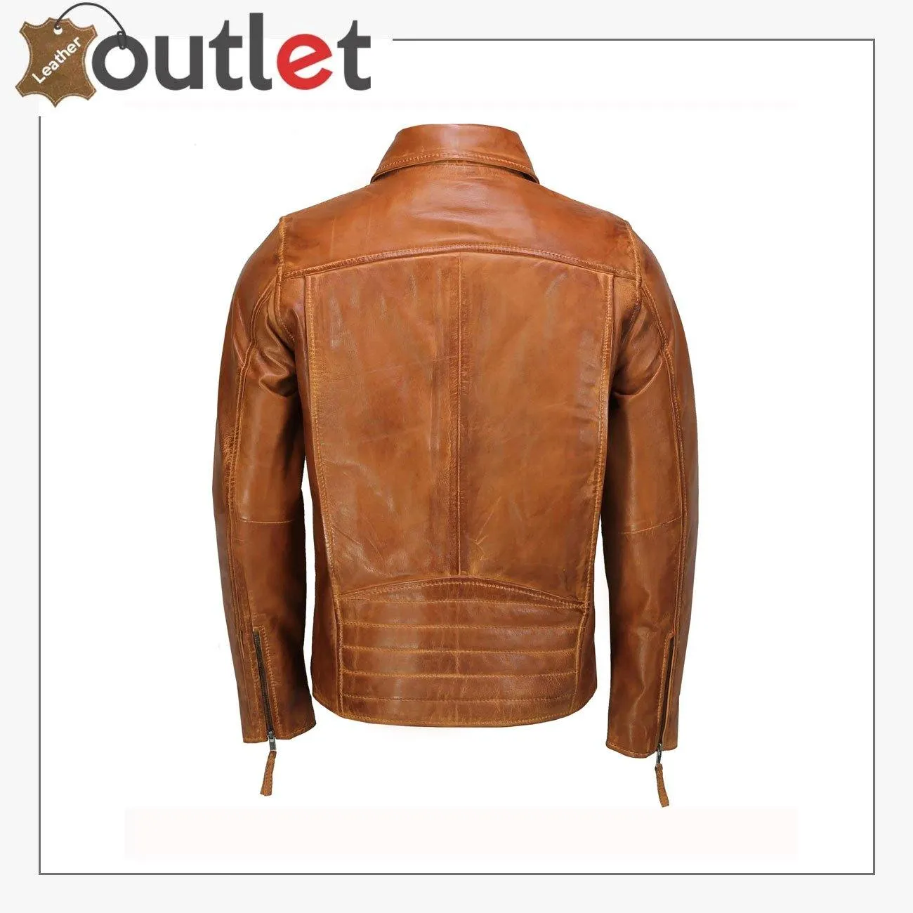 Mens Real Leather Classic Collar Retro Zip Up Biker Jacket