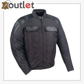 MENS TEXTILE MOTORCYCLE JACKET WITH LEATHER TRIM