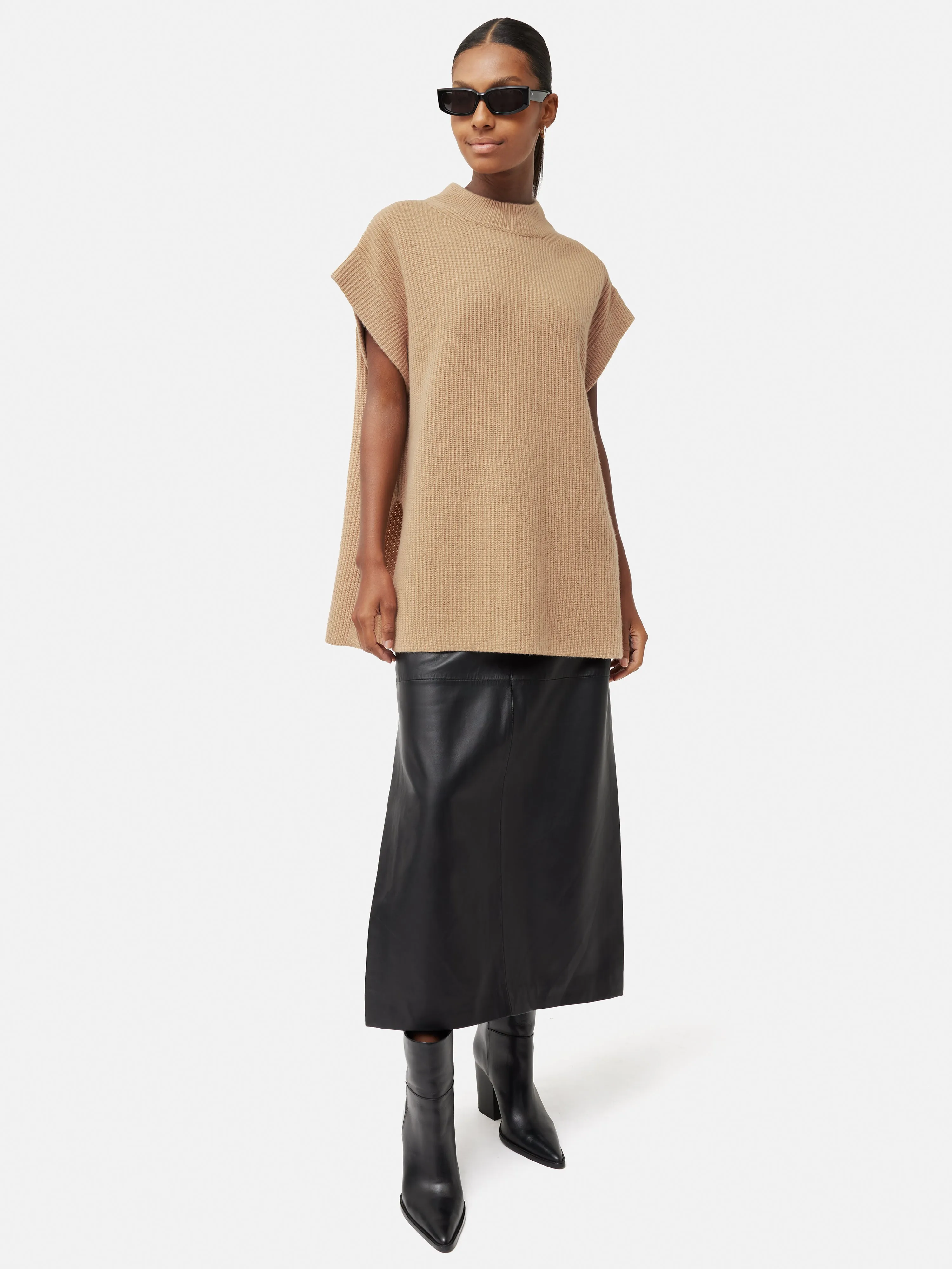 Merino Cashmere Ribbed Tunic | Camel