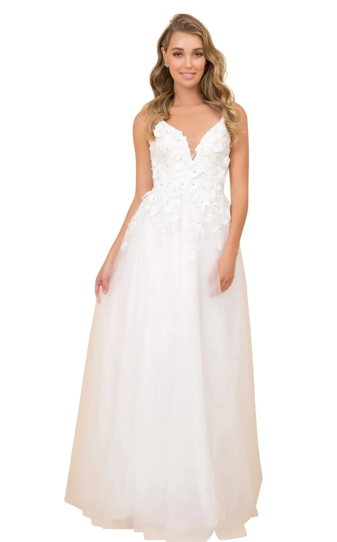 Nox Anabel R346 Size 10 A Line 3D Floral Lace Wedding Dress V Neck Bridal Gown