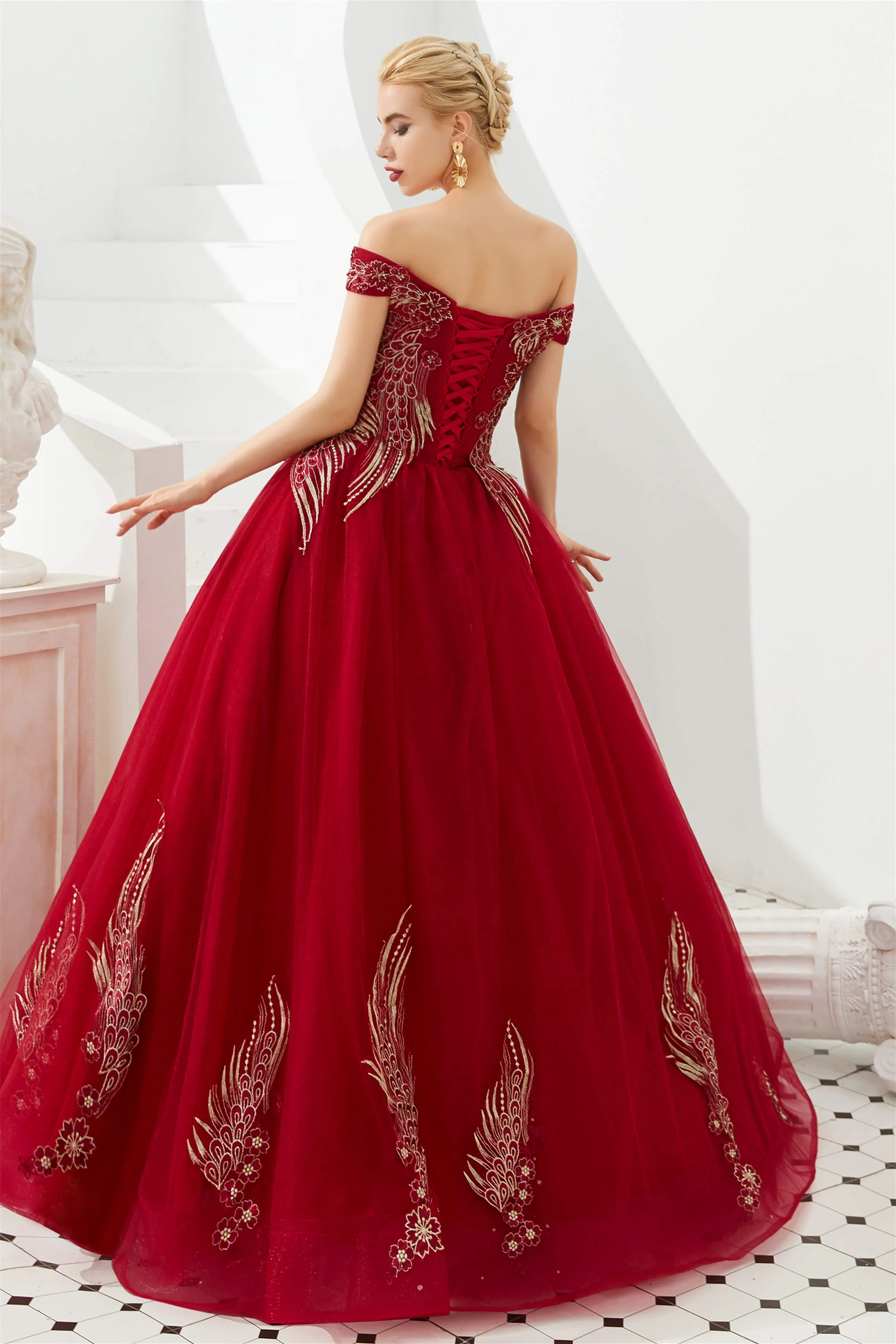 Off the Shoulder Sweetheart Applique A-line Floor Length Prom Dresses