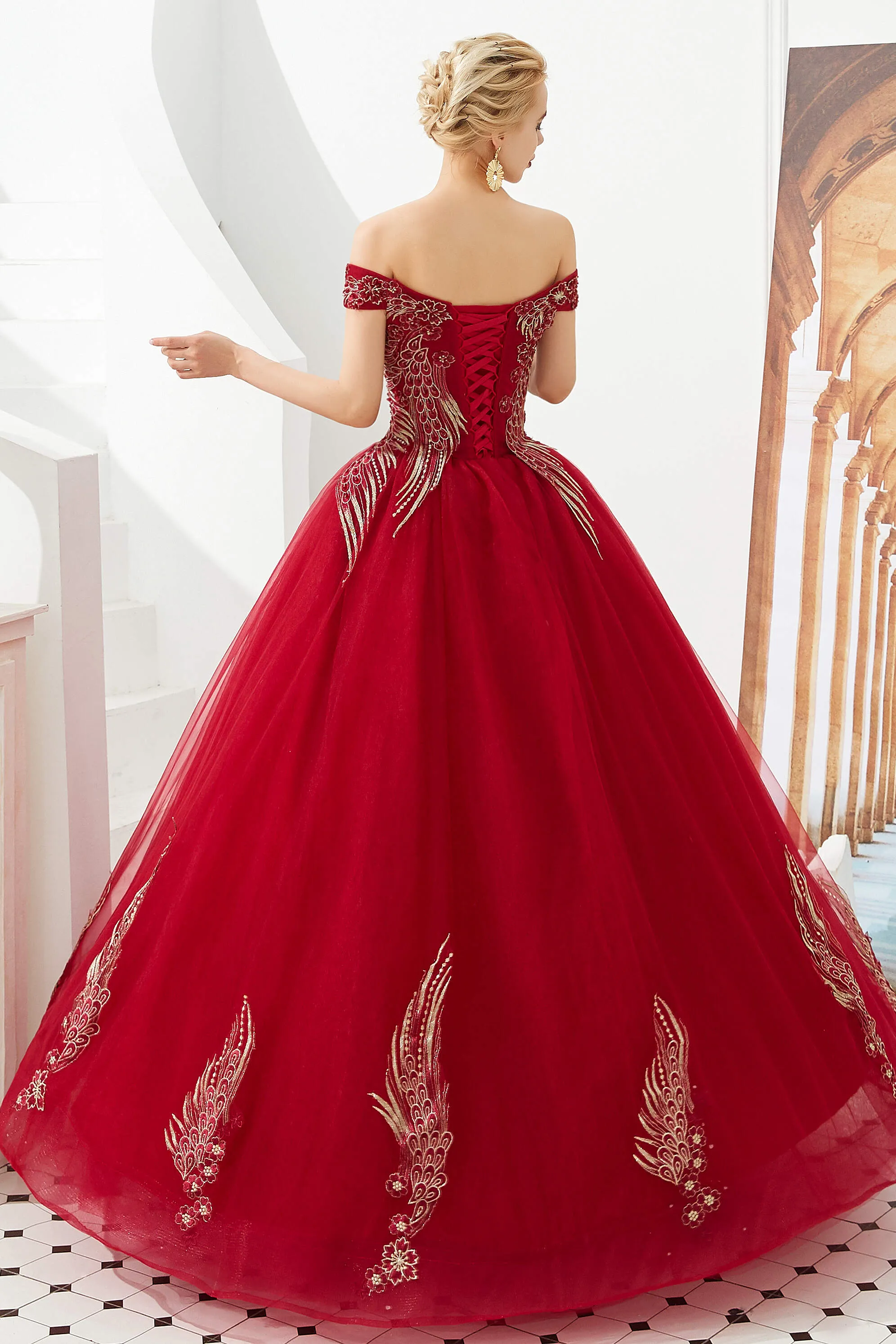 Off the Shoulder Sweetheart Applique A-line Floor Length Prom Dresses