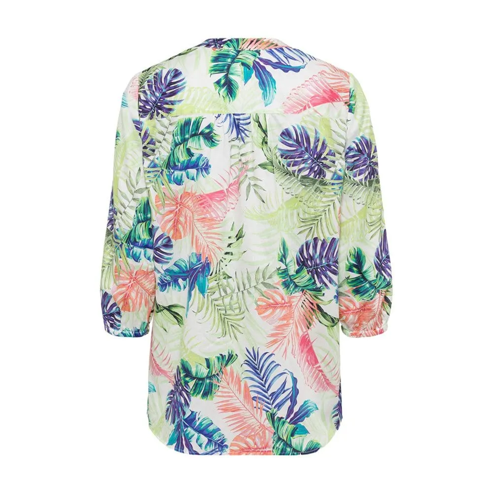 Olsen Cotton Leaf Print Woven Blouse Lime