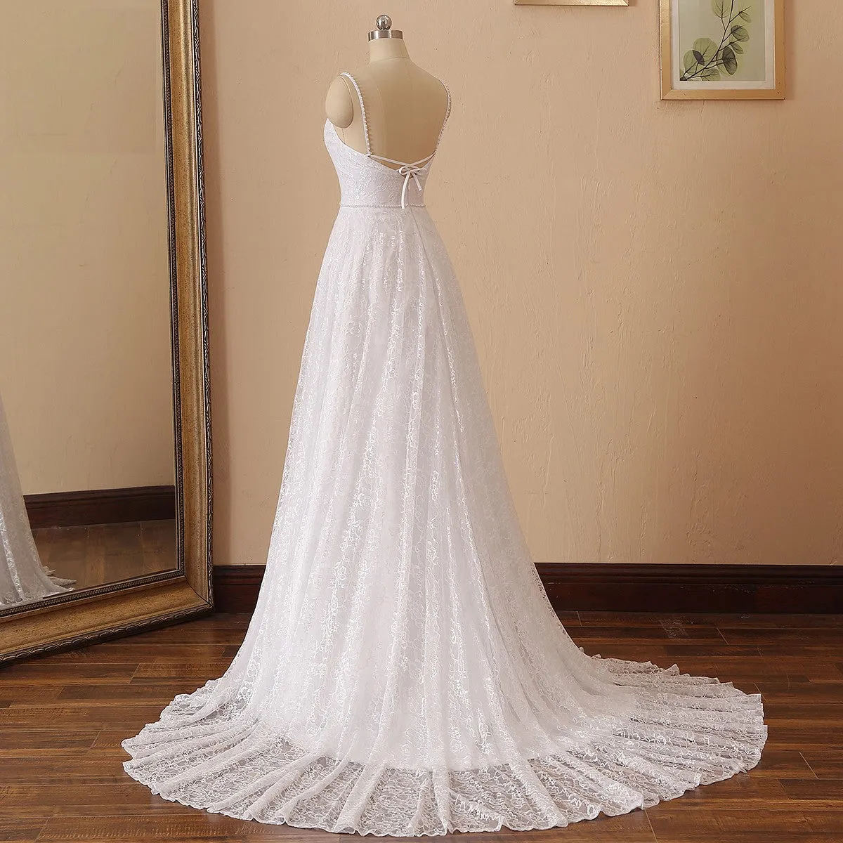 Pearled Waist All Over Lace A Line Wedding Gown All Sizes/Colors