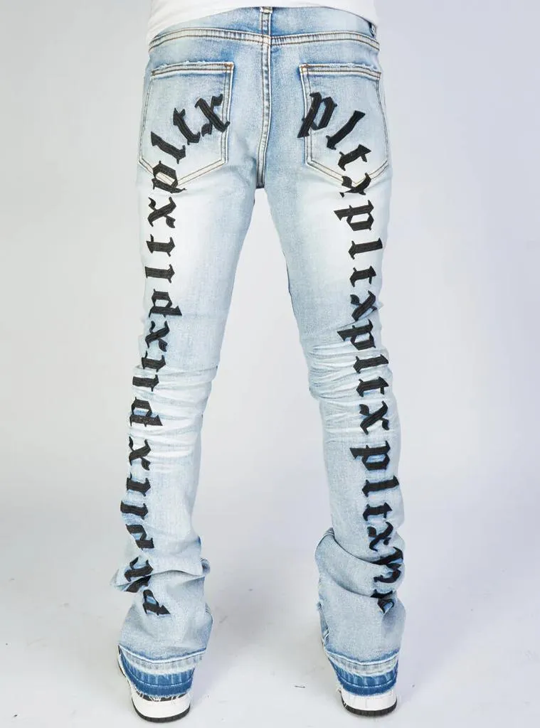 Politics Jeans - Mac - Embroidered Skinny Stacked Flare - Light Blue And Black - 511