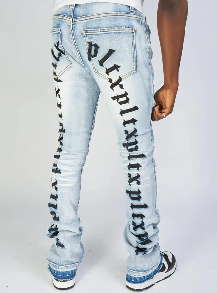 Politics Jeans - Mac - Embroidered Skinny Stacked Flare - Light Blue And Black - 511