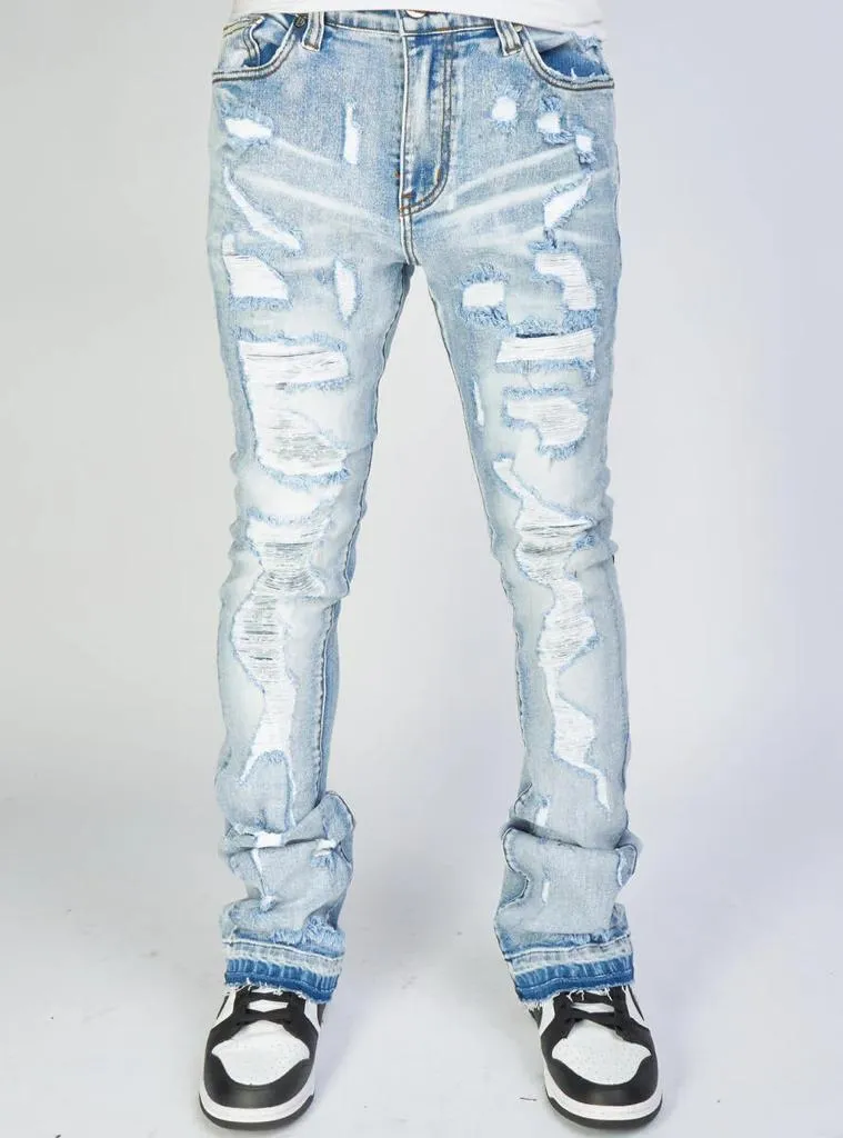 Politics Jeans - Mac - Embroidered Skinny Stacked Flare - Light Blue And Black - 511