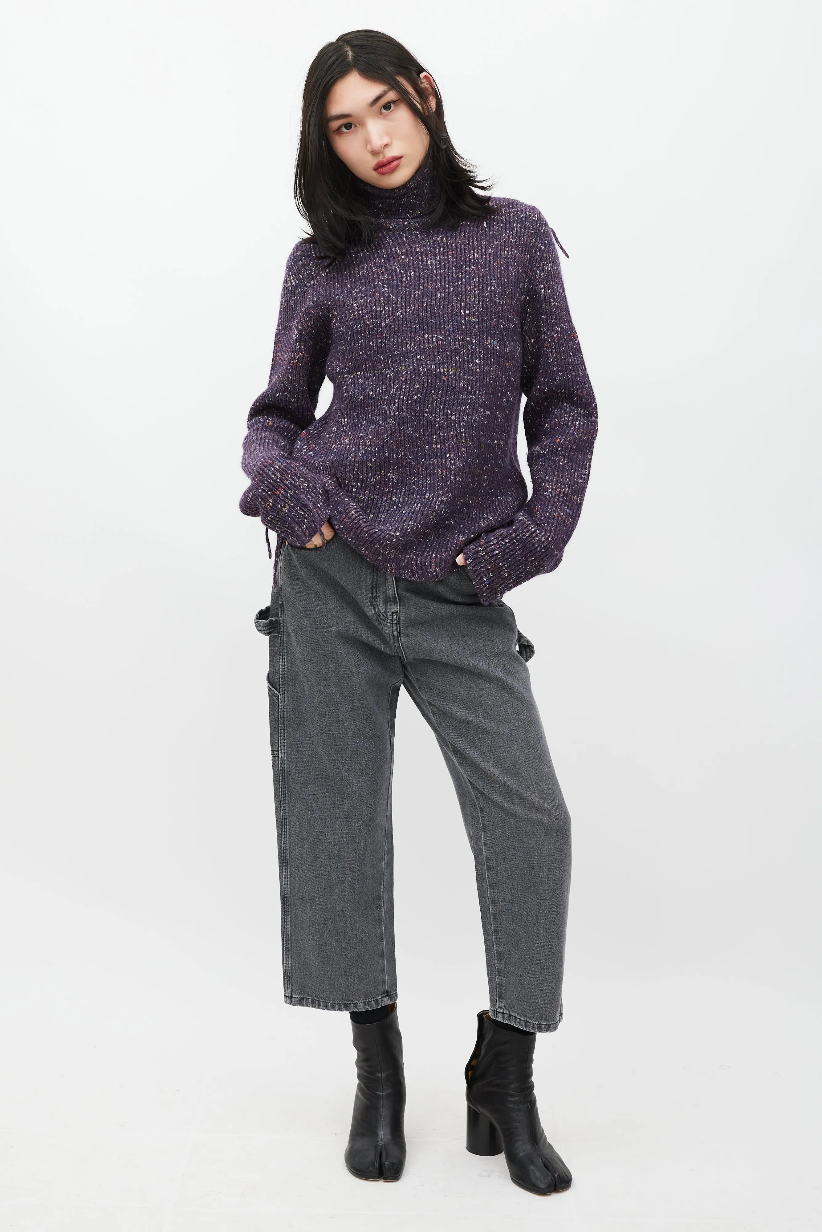 Purple Wool Speckled Knit Sweater