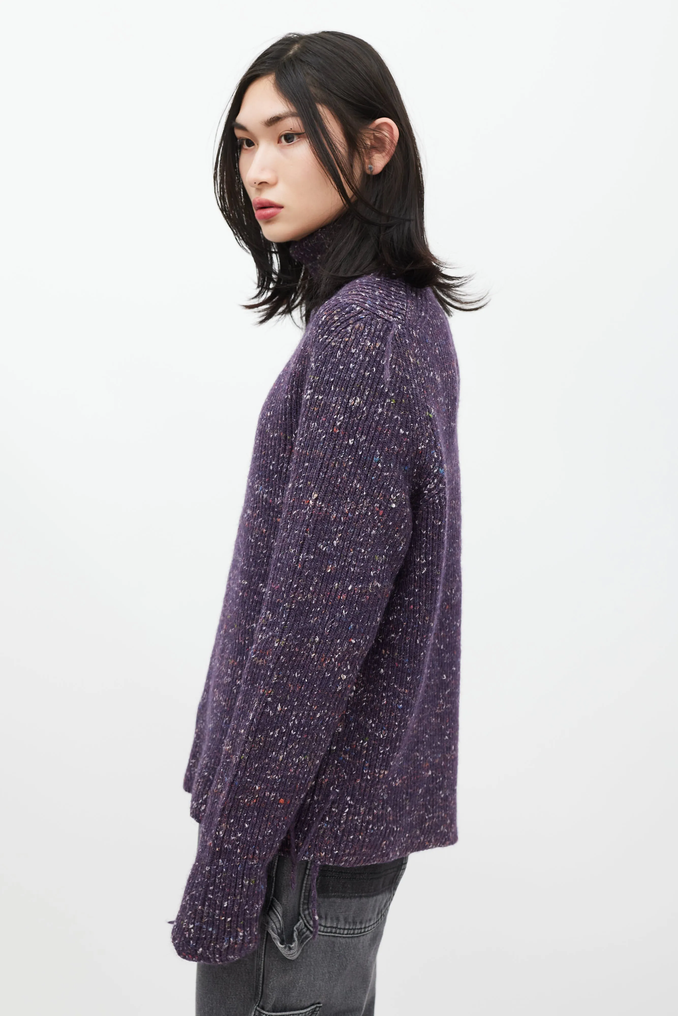 Purple Wool Speckled Knit Sweater