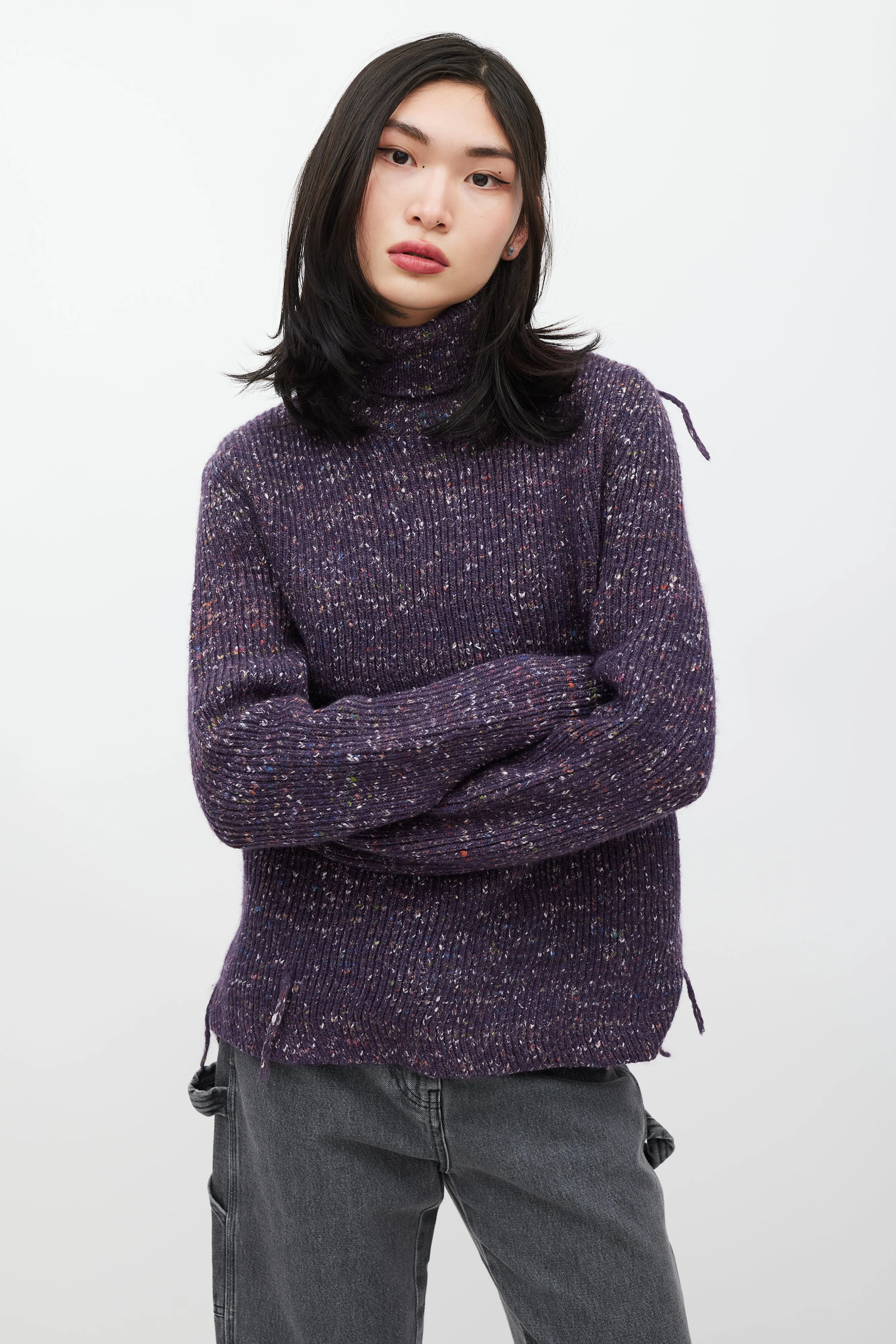 Purple Wool Speckled Knit Sweater