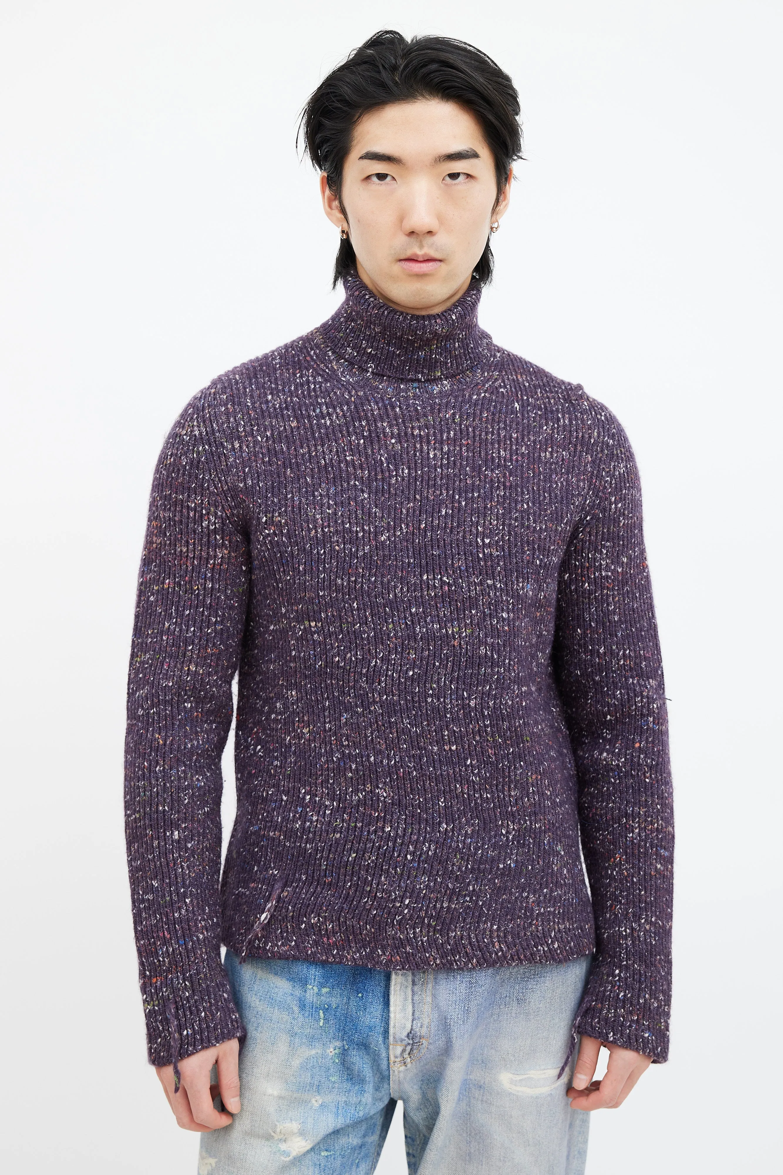 Purple Wool Speckled Knit Sweater