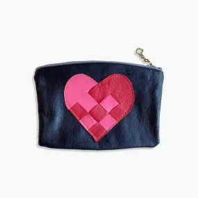 Recycled Leather Pouch red pink Heart