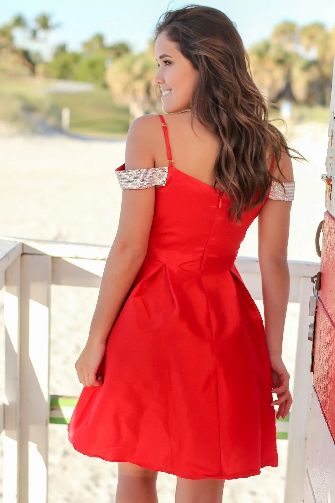 Red Off Shoulder Short Dress